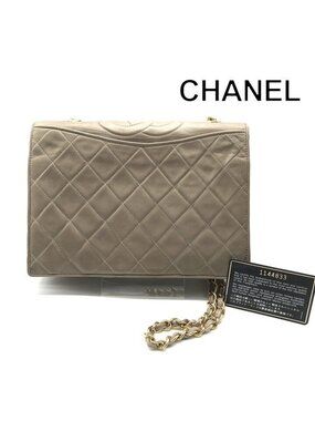 Chanel CC Logo Quilted Lambskin Vintage Chain Shoulder Bag Gray Leather